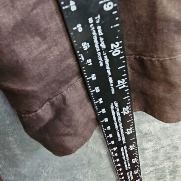 Chico's Sz O Small Linen Blouse tunic brown roll tab sleeve - Picture 7 of 11